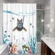 thumbnail image 4 of Divertido juego de cortinas de ducha para gatos, color verde azulado, mar, océano, tela impermeable, cortinas de ducha con animales, pulpo, estrella de mar, ancla de tortuga, peces náuticos, decoración de cortina de baño (azul, 72 x 72 pulgadas) Rojo Verde, 4 of 5