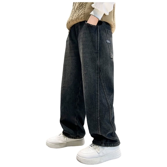 Boys Jeans Size 14 Regular Boys Jeans Baggy Casual Straight Wide Leg Denim Pants Kids Trendy Back to School Clothes Elastic Waist Preppy Trouser