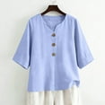 thumbnail image 4 of Linen Tops for Women Summer Work Shirts Trendy Button Down V Neck Boho Clothes Spring Tops for Women 2026 Light Blue L, 4 of 6