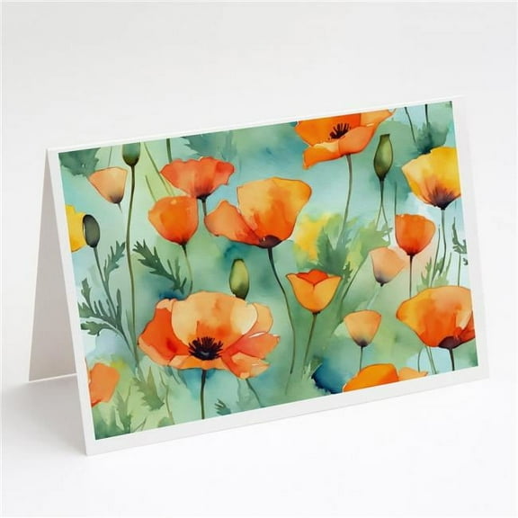 California California Poppies in Watercolor Greeting Cards and Envelopes Pack of 8 7 in x 5 in
