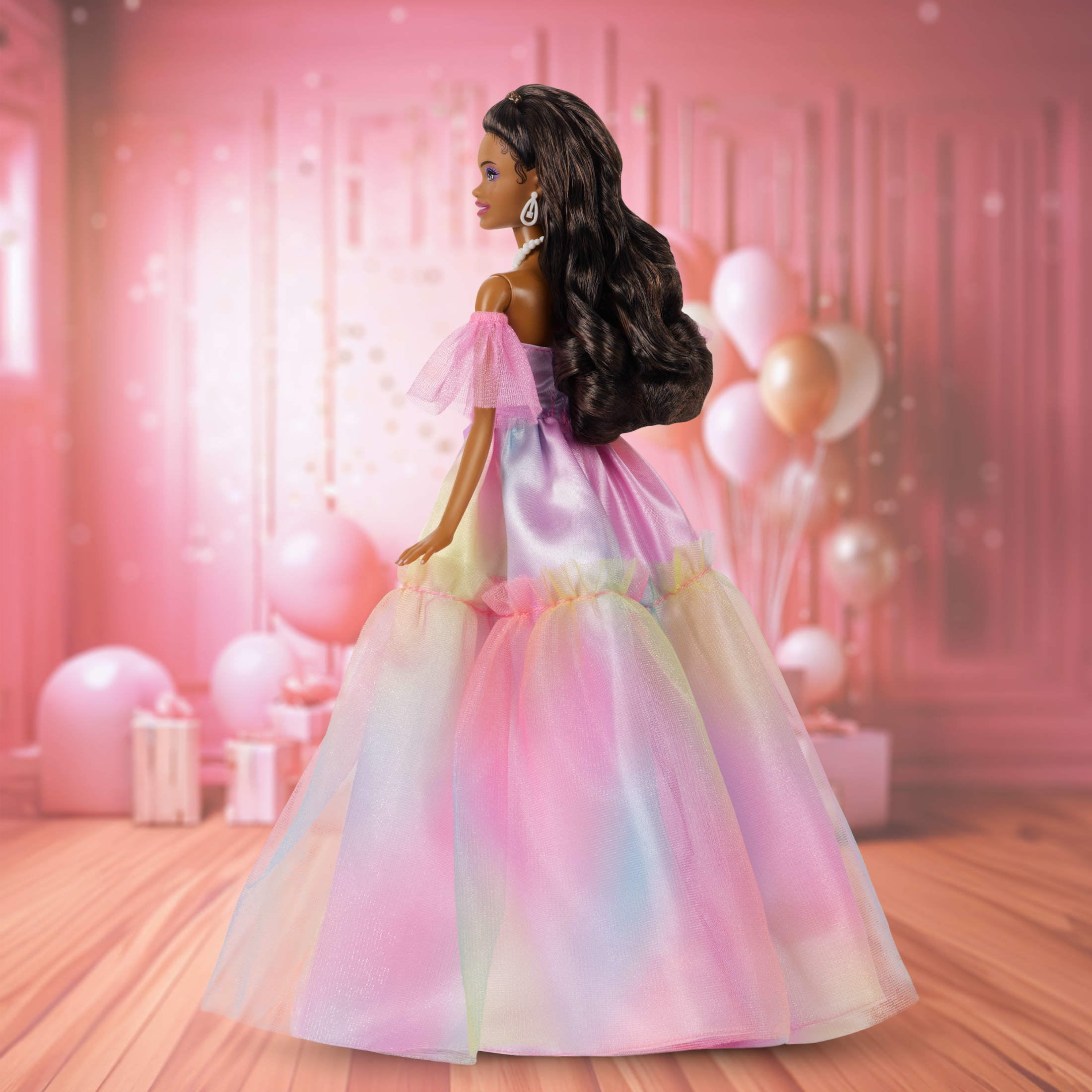Barbie Signature Birthday Wishes Fashion Doll in Dress with Pastel Rainbow Effect, Collectible Gift