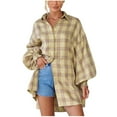 thumbnail image 2 of UVEASISHA Plaid Shirts for Women Lantern Long Sleeve Loose Shacket Casual Button Down Lapel Shirt Jackets with Pocket 2025 Fashion Fall Clothes Today Sales,Khaki,S, 2 of 9