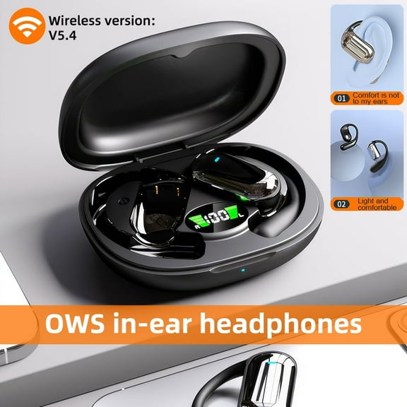 Mpow Touch Control Non-In-Ear Sports Headphones, Wireless Bluetooth 5.4 Earbuds, OWS Ear-Hook Open-Ear Earphones with Charging Case, Black