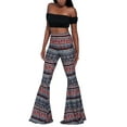 thumbnail image 2 of Women Juniors Boho Vintage Stretchy Bell Bottom High Waist Flare Pants Hippie Baggy Wide Leg Palazzo Trousers, 2 of 9