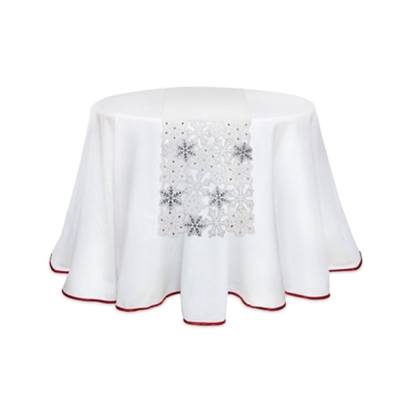 Melrose 13.5" White and Silver Colored Snowflake Embroidered Christmas Table Runner
