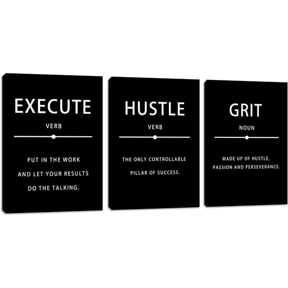 Inspirational Wall Art Set of 3, Minimalist Framed Wall Art Motivational Black Canvas Artwork Paintings, Positive Quotes Room Decor, Office Wall Posters for Living Room Bedroom Office 12"x16"x3