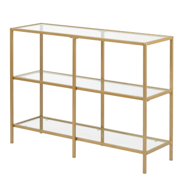 Ktaxon 39.4in Console Table with 3Tier Shelves, Gold Tempered Glass Sofa Table, Modern Entryway