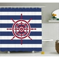 thumbnail image 1 of Nautical Shower Curtain Set, Illustration of Ship Wheel Icon on a Stripped Background Fashionable Decorating Art, Bathroom Decor, Navy Red, by Ambesonne, 1 of 1