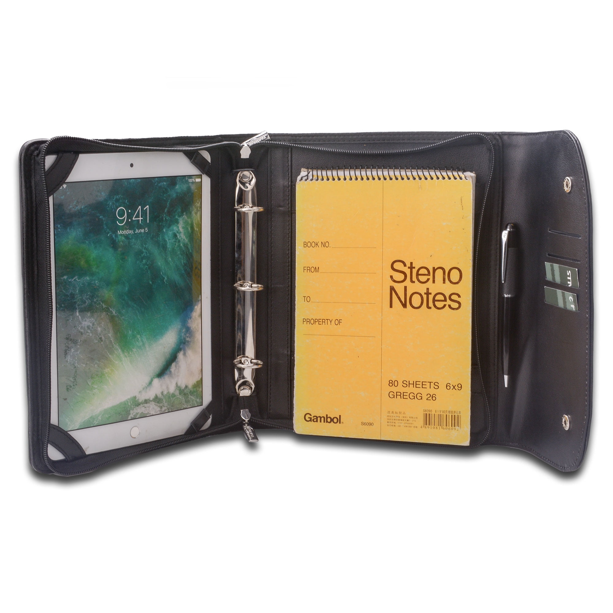 iCarryAlls iPad Portfolio with 3-Ring Binder, Ring Binder Padfolio Leather Organizer Portfolio, for 10.5 inch iPad Pro