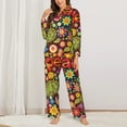 thumbnail image 3 of Junzan Hippie Peace Love Print Womens Pajama Sets,Long Sleeve Button Down For Women Pjs 2 Piece, 3 of 9