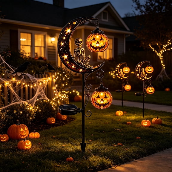 Pumpkin Moon Garden Stake Light Halloween Decorations, Waterproof Solar Garden Lights Gothic Decor, Yard Decorations Pumpkin Garden Stake Light for Outdoor