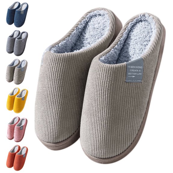 GPOECD Men Slippers Warm Plush Fully Enclosed Toe Indoor Home Footwear with Soft Non-Slip Sole Indoor Slippers for House Use