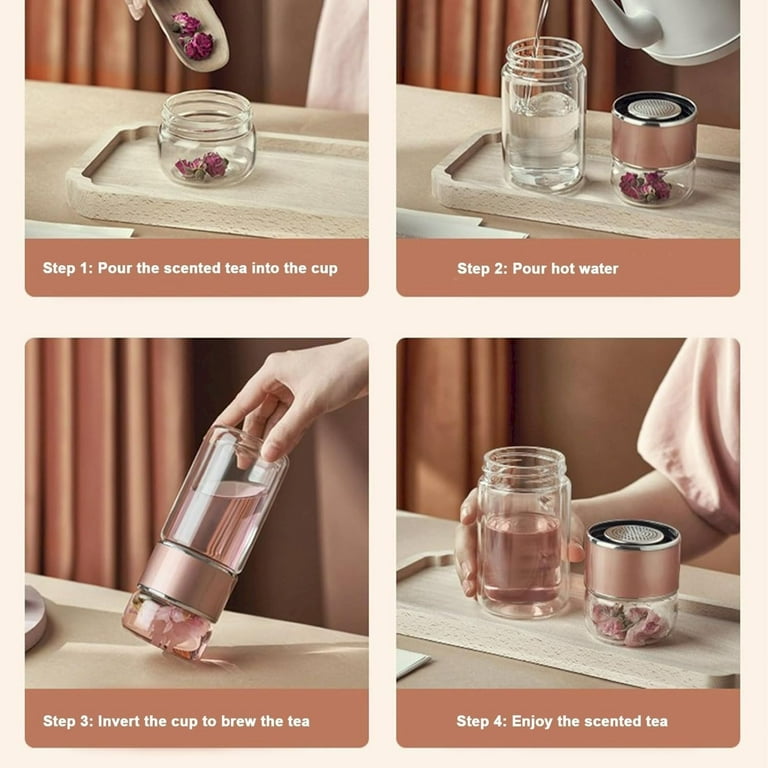 A Double Layer Glass Tea Bottle, Glass Water Bottles Infusifie Tea Infuser  (Three Capacities) Double Layer Insulated Tea and Water Separator Cup Once  ...