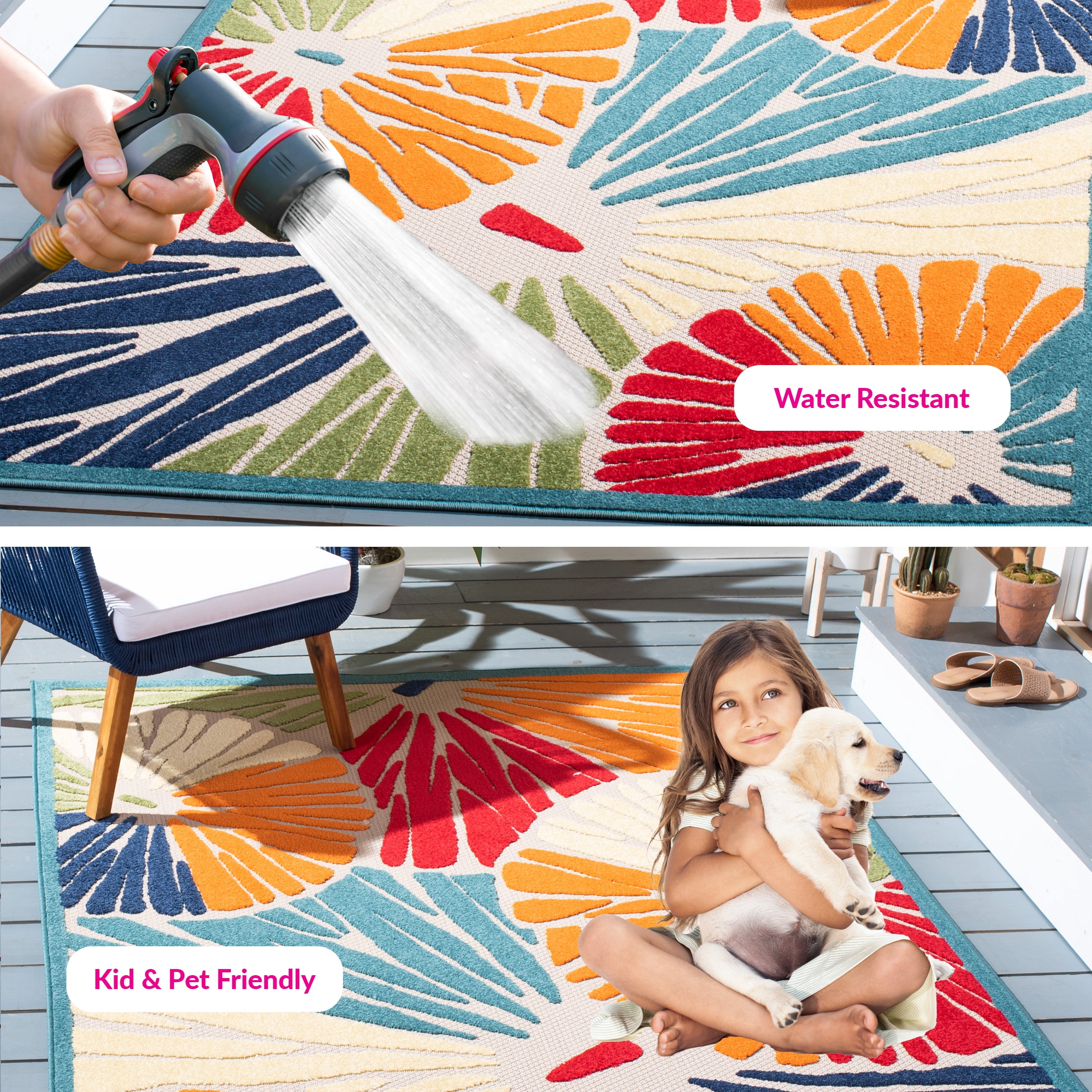 SAFAVIEH Cabana Roscoe Floral Indoor/Outdoor Area Rug, Ivory/Blue, 8' x 10'