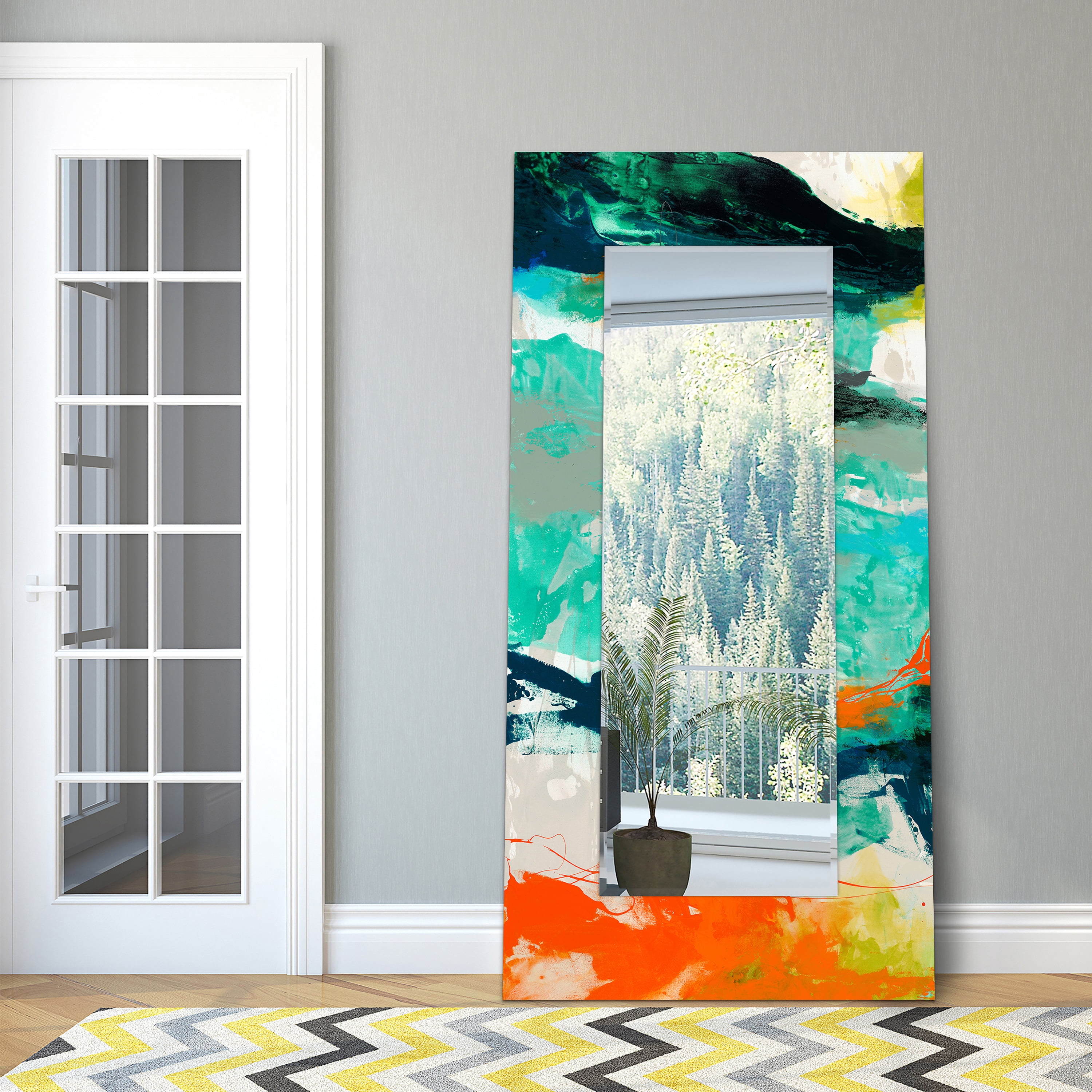 Empire Art Direct Tidal Abstract Rectangular Beveled Mirror on Free Floating Reverse Printed Tempered Art Glass, 72" x 36" x 0.4", Ready to Hang