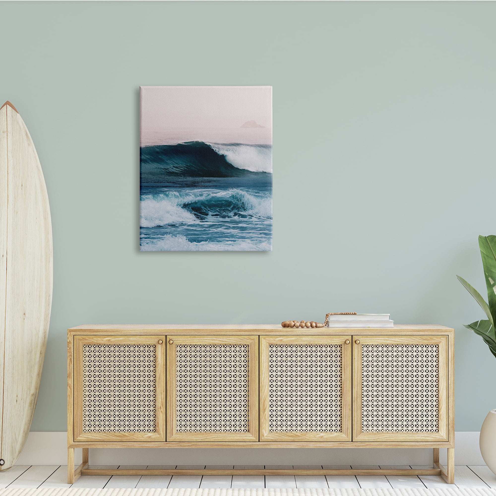 Stupell Indtries Crashing Surf Waves Ocean Beach Scene Distant Cliffs,30 x 40,Design by Ian Winstanley