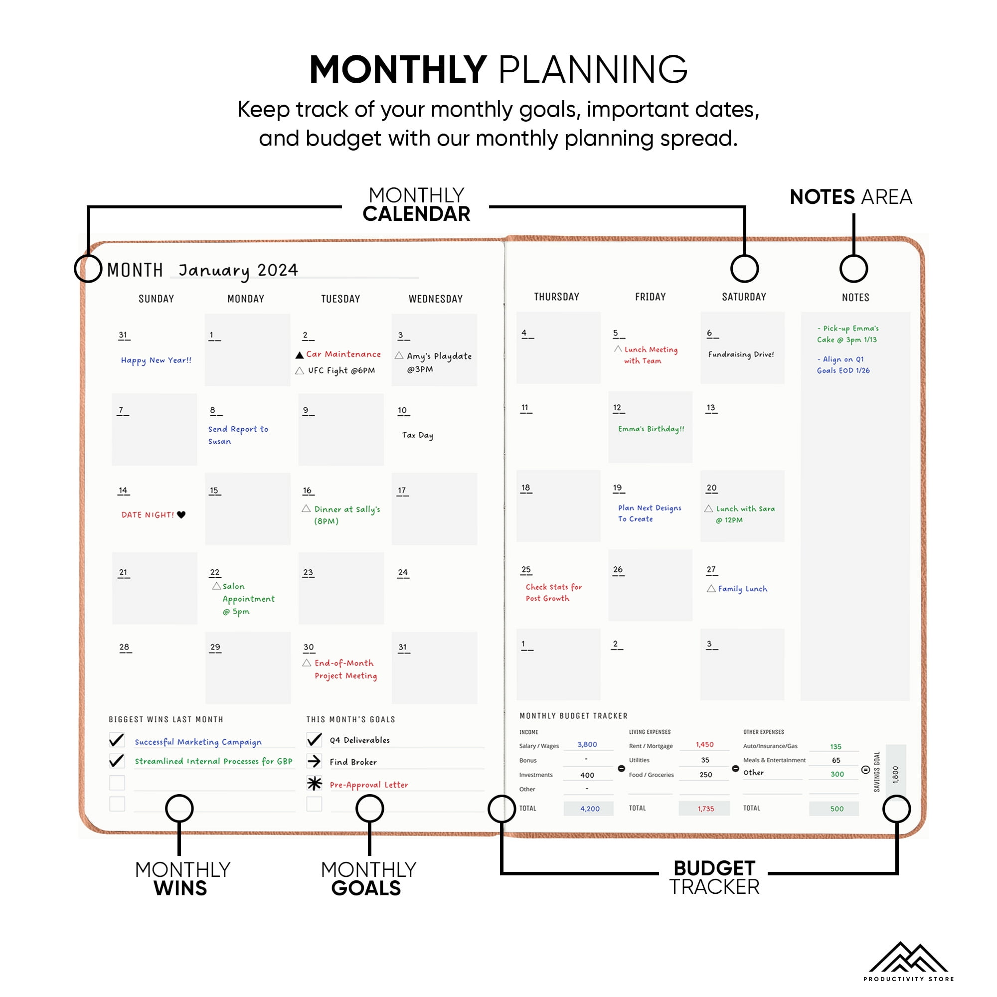 2024 Daily Planner - 6-Month Undated Daily Planner With Daily Tasks, Goals & Schedule - Best Goal Planner For Productivity and Personal Success - A5 5" x 8" Size - Pink - Productivity Store