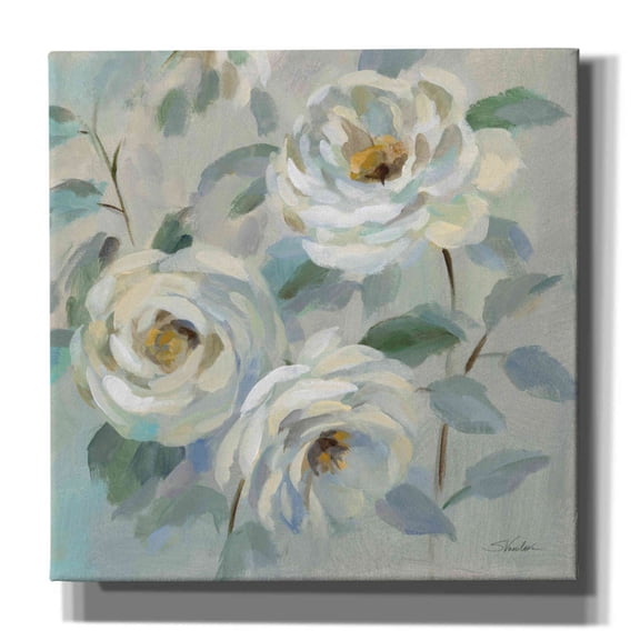 Epic Graffiti 'Blue Gray Floral' by Silvia Vassileva, Canvas Wall Art, 18"x18"