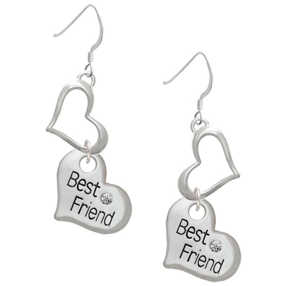 Delight Jewelry Silvertone Large ''Best Friend'' Heart Open Heart French Earrings