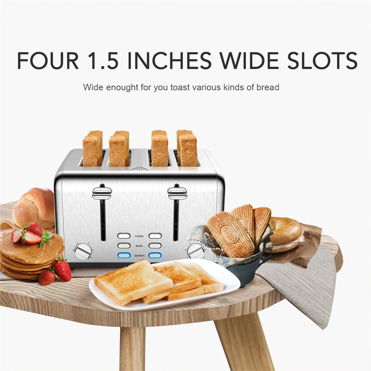 Kepomman Ultra Wide Slot Toaster, 4 Slice Stainless Steel Toaster with Cancel and Defrost Function, A