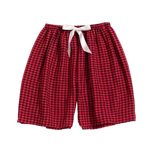 Linen Shorts for Women 3 in Summer Plaid Pajama Shorts for Women, Comfy Loose Fits Casual Bottoms, Elastic Waist Soft Short Pants Loungewear Wine One Size