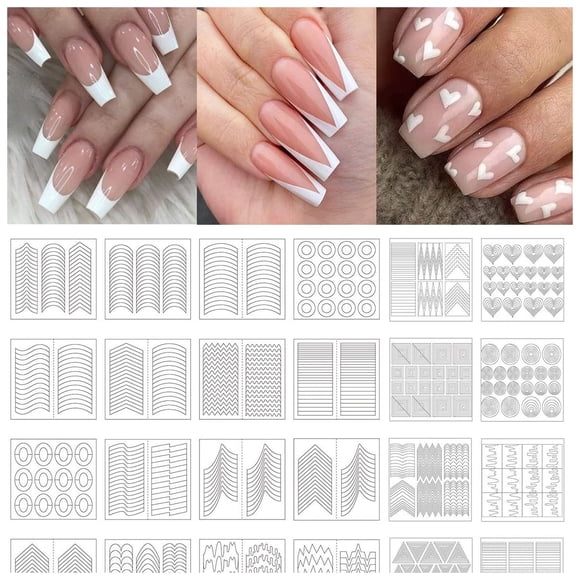 TailaiMei 1768 Piezas 60 Diseños Pegatinas de Uñas de Manicura Francesa Guías de Consejos para Decoración de Bricolaje Herramientas de Plantilla (36 Hojas)