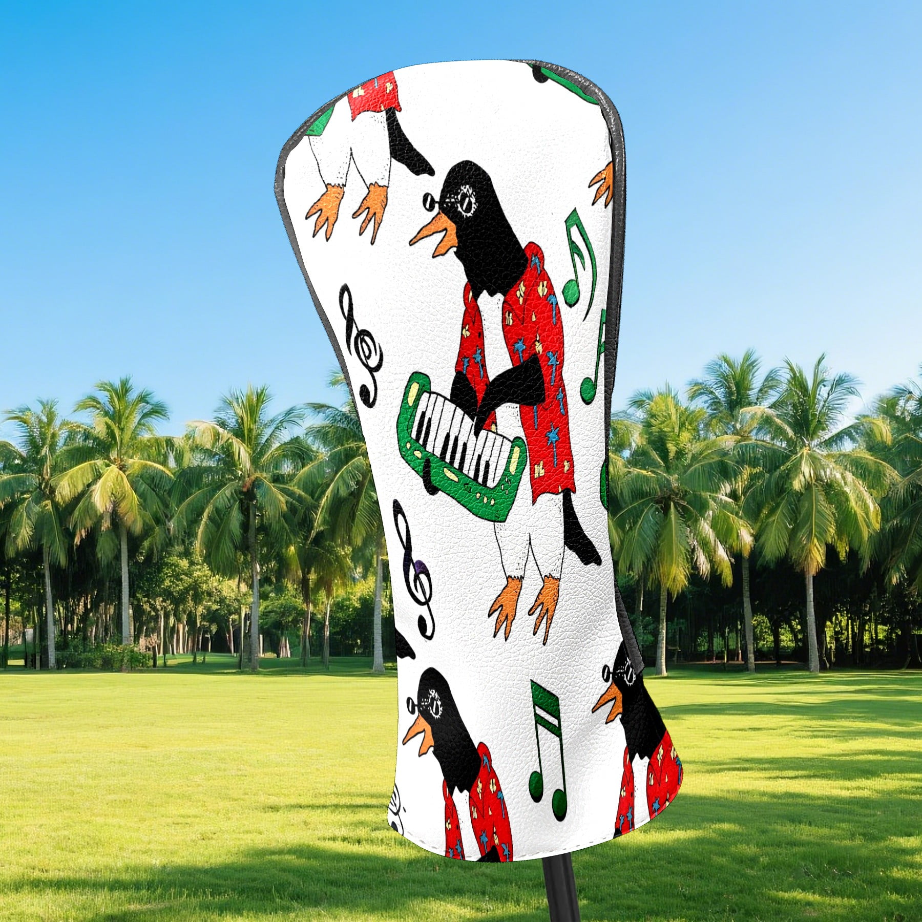 Golf Club Head Covers - Fun Penguin Red Design, Premium PU Leather Driver Hybrid Headcovers with Velvet Lining, Waterproof Golf Gifts for Men Women