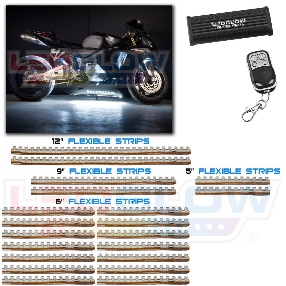 LEDGlow 20pc White LED Flexible Motorcycle Light Kit