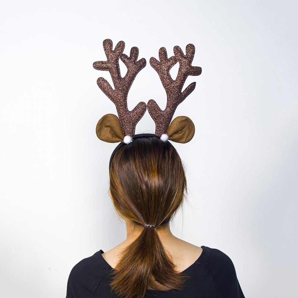 Reindeer Brown Sequined Antler Headband Ears Holly Bell Christmas Xmas Party New 