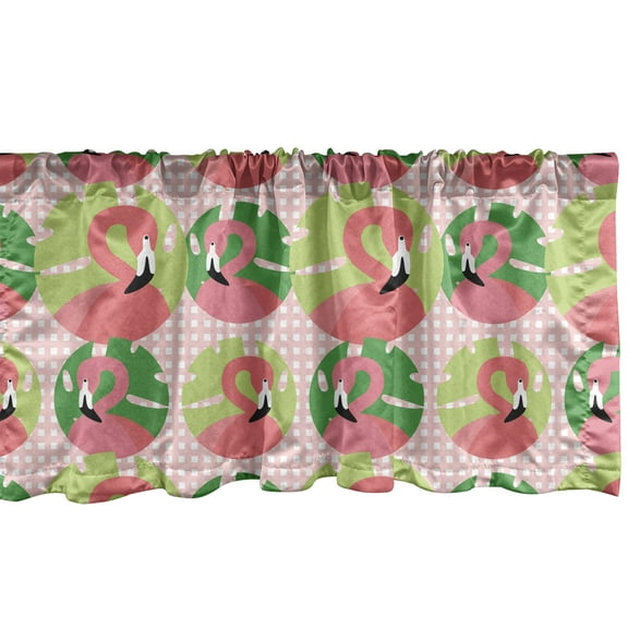 Ambesonne Exotic Window Valance, Flamingo in Design, 54" X 18", Fern Green and Pink
