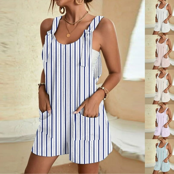 Up to 50% off! Women's Summer Comfortable Casual Suspender Printing Shorts Pocket Jumpsuit Shorts with Pockets 2025 Clothes