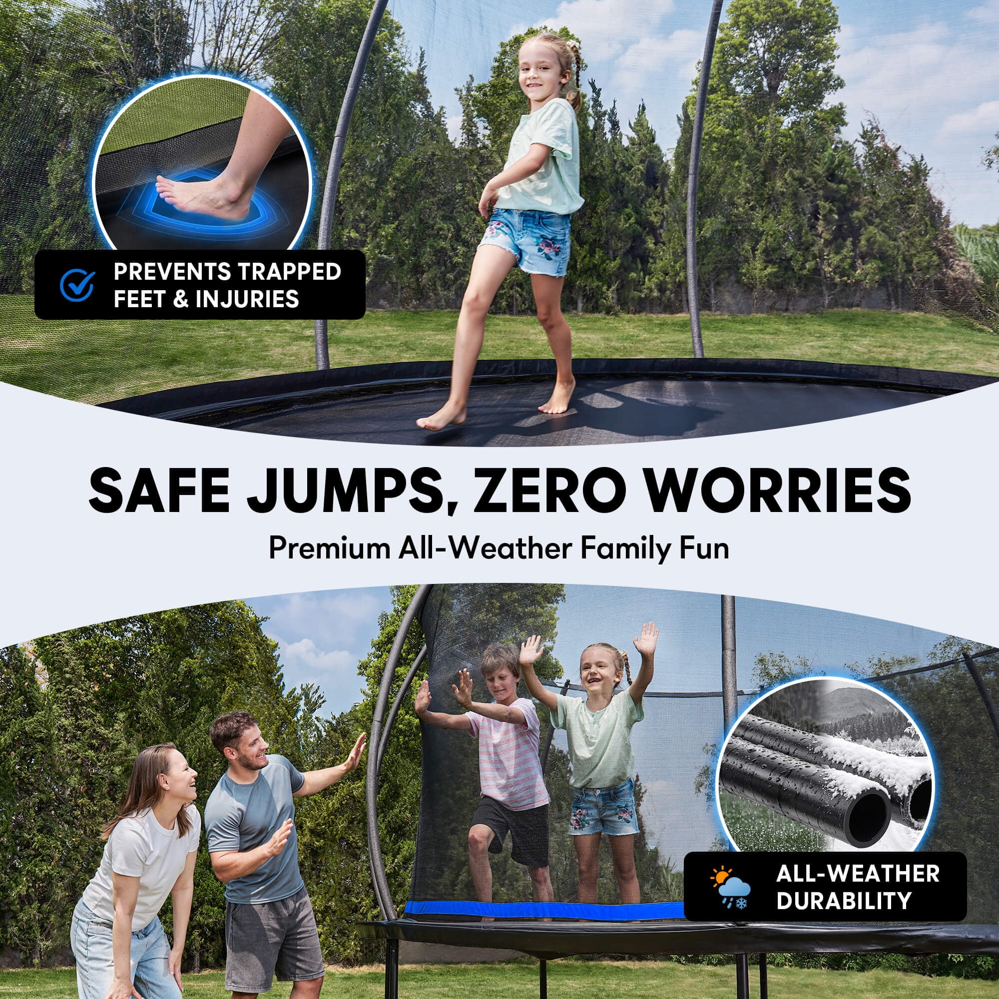 SERAY 10FT, 12FT, 14FT Outdoor Trampoline with Safety Enclosure Net, Ladder and Rust-Resistant Frame, ASTM Certified Backyard Trampoline for Kids and Adults