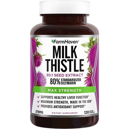 FarmHaven Milk Thistle Capsules 11250mg Strength 30X Concentrated Seed Extract & 80% Silymarin Standardized - Supports Liver Function and Overall Health Non-GMO 120 Veggie Capsules