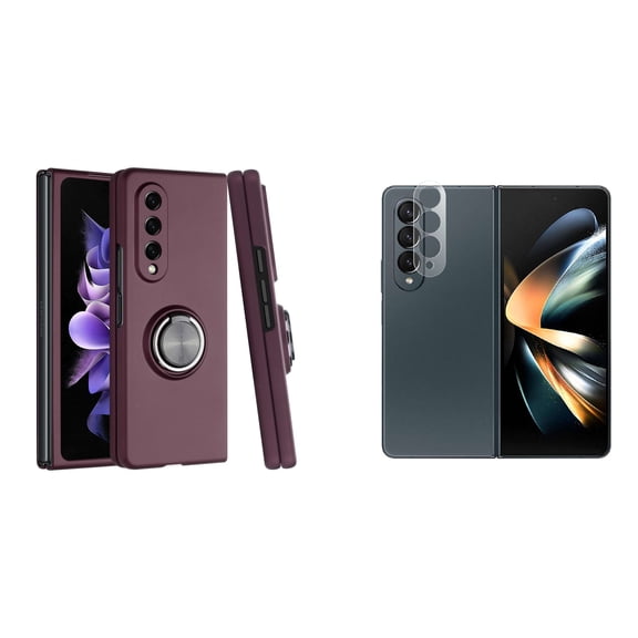BEMZ Magnetic Ring Car Mount Holder Stand Protective Case (Burgundy) with Camera Glass Protector for Samsung Galaxy Z Fold 4 5G