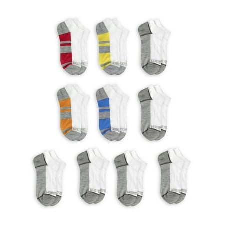 Fruit of the Loom Boys Flat Knit No Show Socks 10 Pack, (Little Boys & Big Boys) White Assorted, Size Small