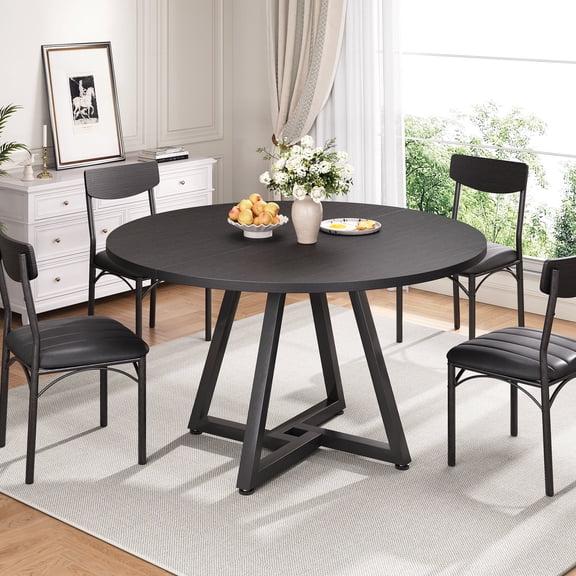 Anyact 42in Round Dining Table for 4, Circle Dinner Table Pedestal Metal Frame, Kitcen Table Sturdy Wood Kitchen & Dining Room Furniture, Black(Only Table)