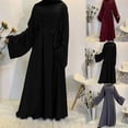 thumbnail image 5 of Women's Traditional Muslim Abaya Dress Long Sleeve Maxi Length Lace Up Robe Solid Color High Waisted for Party, 5 of 12