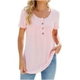 thumbnail image 1 of Timegard Hauts à Oeillets pour Femmes Col Rond Manches Courtes Bouton Froncé Chic Décontracté Tunique Haut Blouse, 1 of 3