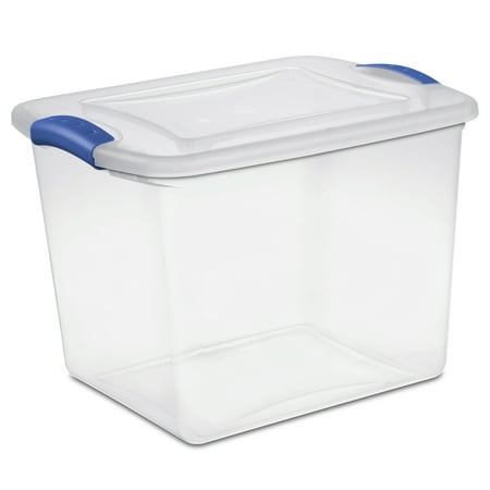 Sterilite 27 Qt.Clear Plastic Latching Box, Blue Latches with Clear Lid