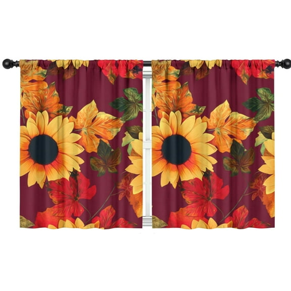 Blackout Kids Curtains,Red Leaf Sunflower Pattern Childrens Insulated Curtains Set Of 2,Bedroom Essentials,Toddler Room Decor 42"x54"