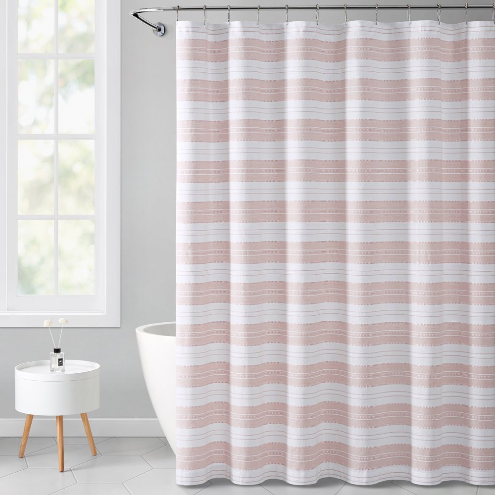 Blush Stripe Eyelet Polyester Shower Curtain, 72" x 72", VCNY Home