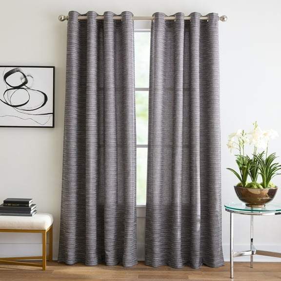 Martha Stewart Dayton 50"W x 84"L Grommet Indoor Curtain Panel, Set of 2, Charcoal, BCI Cotton, Recycled Polyester, Adult