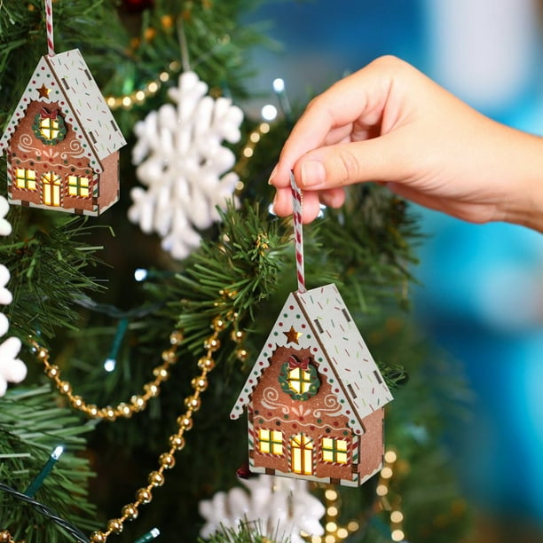 Christmas Wooden Gingerbread Man Small Pendant Light Up Small House Christmas Tree Decoration Pendant Christmas Decoration