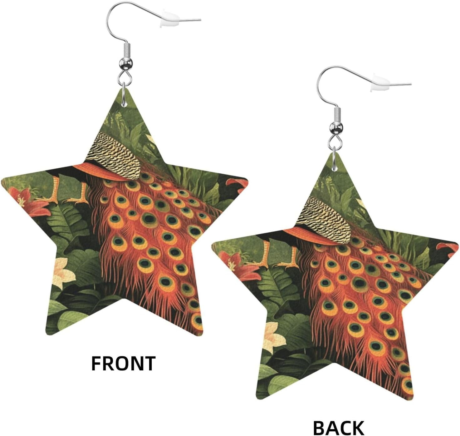 Forest Pro Peacock Earrings for Women PU Leather Dangle Earrings, Lightweight Star Shape Leather Teardrop Dangly Ear Pendants Jewelry Gift[c640]
