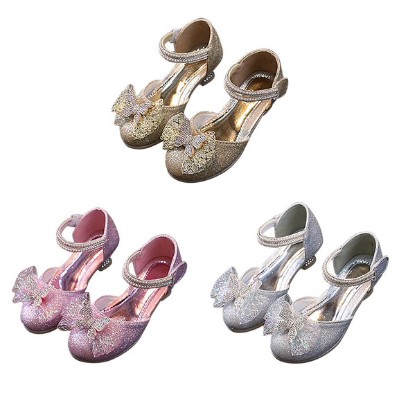 Girls Dress Shoes Low Heels Glitter Princess Shoes