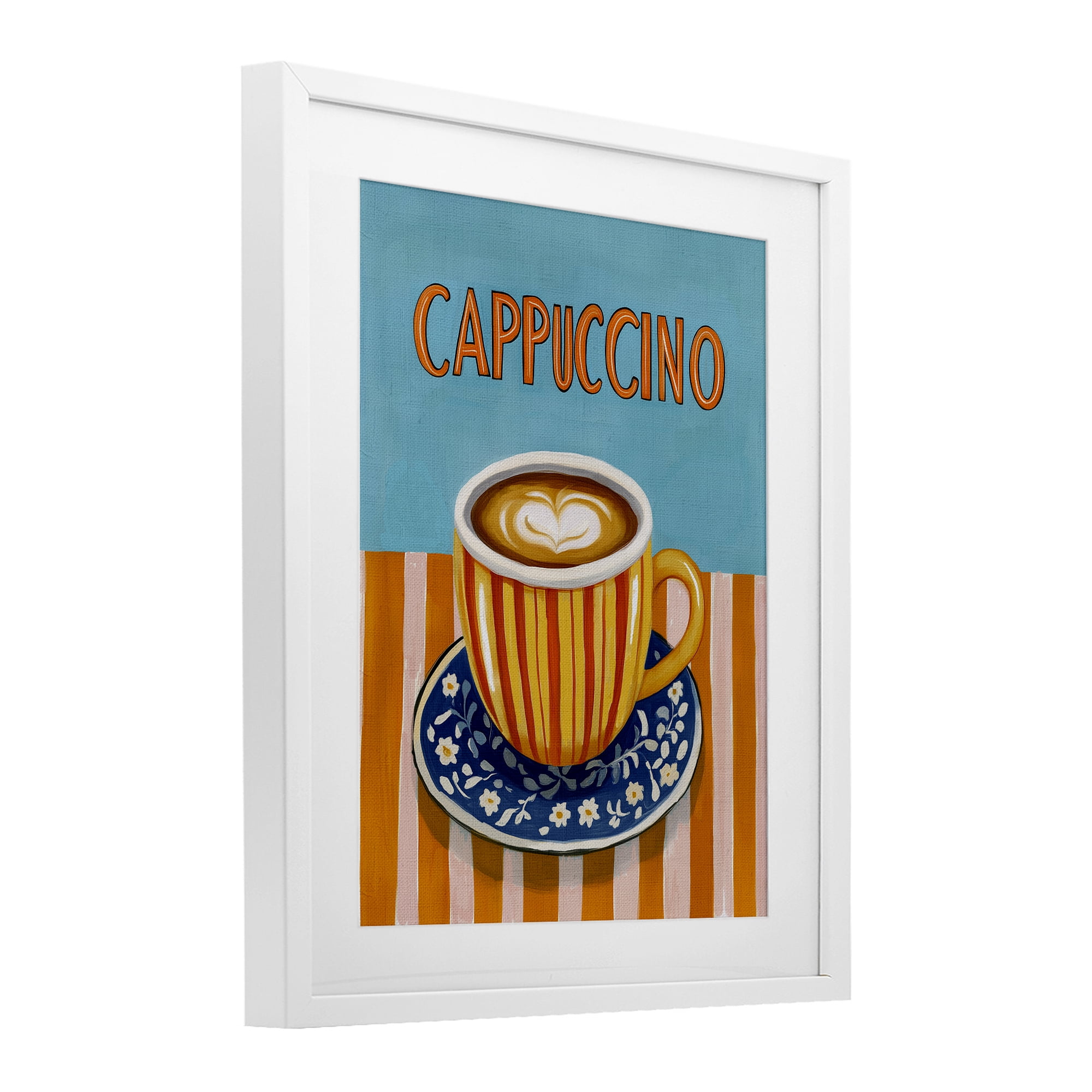 Stupell Industries Cappuccino Stripes Blue & Orange White Framed Print Under Glass, design by Yen