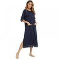 thumbnail image 4 of Women's Round Neck Pajamas Long Below the knee Nightgown Short-sleeve Zipper Solid Casual Pajamas With Pocket, 4 of 6