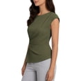 thumbnail image 3 of Qulqfy Slim Women Blouses Short Sleeve Solid Casual Crew Neck Tunic Pleat Trendy Spring Summer Women's Tops XL, 3 of 6