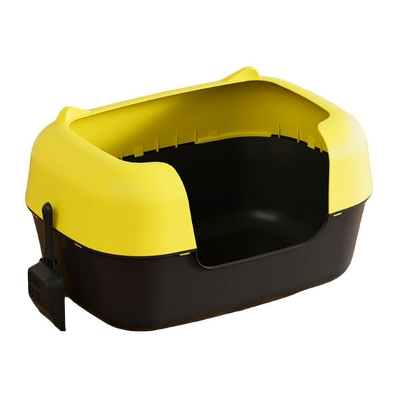 tamizeot Open Top Pet Litter Box High Litter Pan Kitty Sided for Small and Large Cats yellow yellow and black 48x24.7x28.7cm