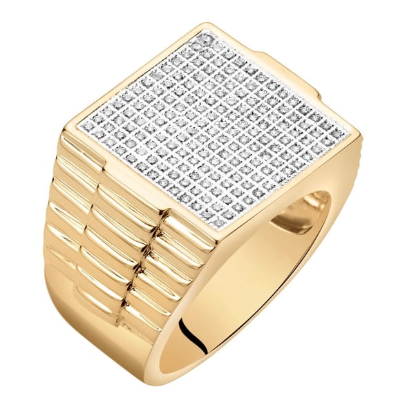 Sturgo 14K Yellow Gold Plated Mens Simulated Diamond Ribbed Square Iced Ring, D-E Color VS Clarity, Size 10
